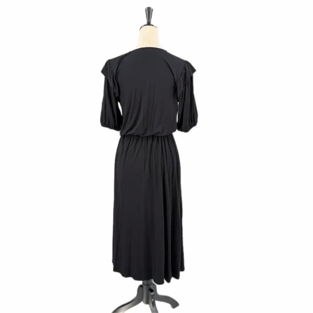 Boden 6 Black Ruffle Jersey Midi Basic Casual Minimalist Boho Office Work Dress